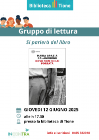 GRUPPO DI LETTURA – Dove non mi hai portata Biblioteca Tione di Trento