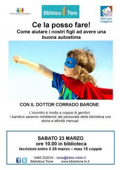 Ce la posso fare! Come aiutare i nostri figli ad avere una buona autostima. Con Corrado Barone.